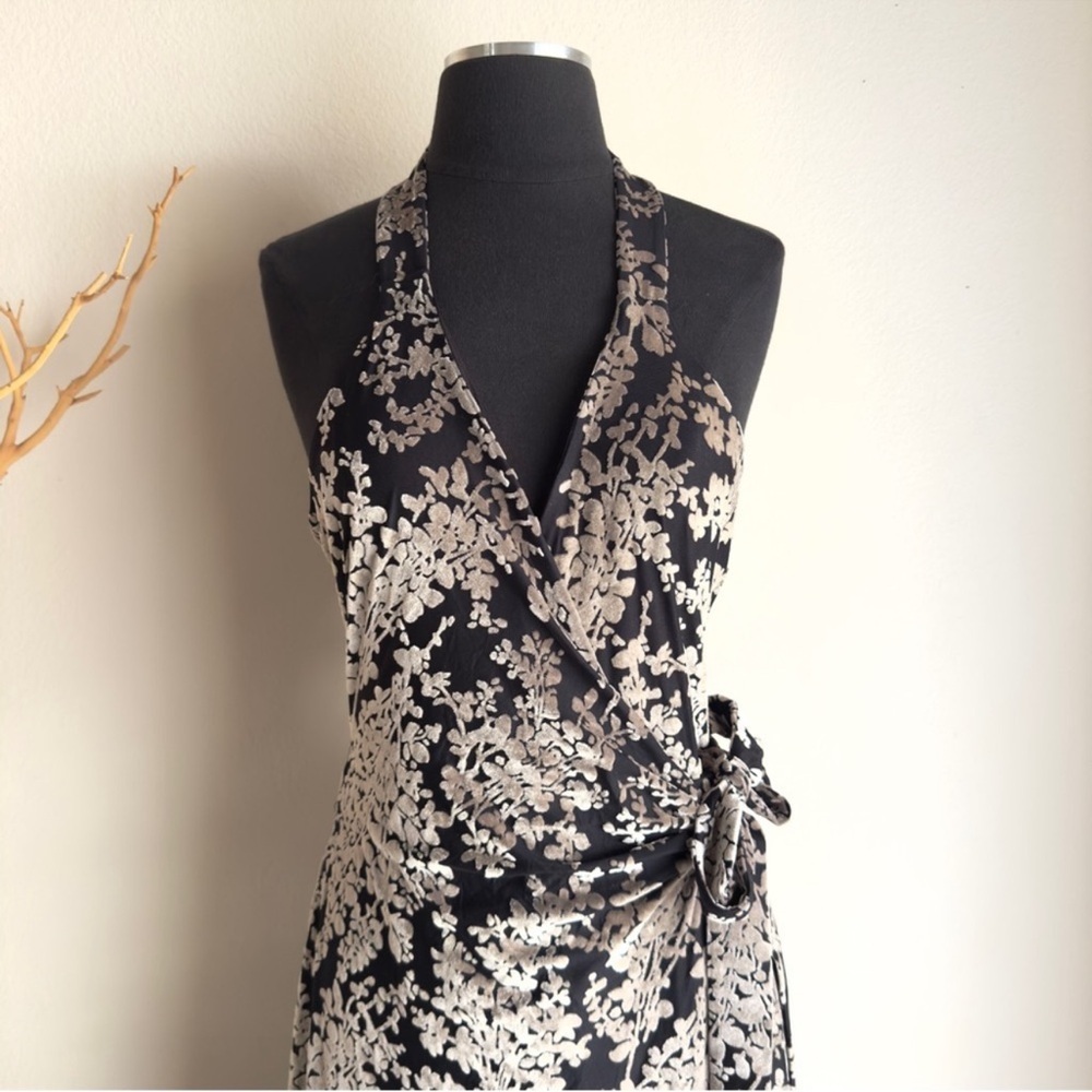 Dress the Population Erica Velvet Floral Halter Wrap Maxi Gown NWT M - Picture 7 of 11